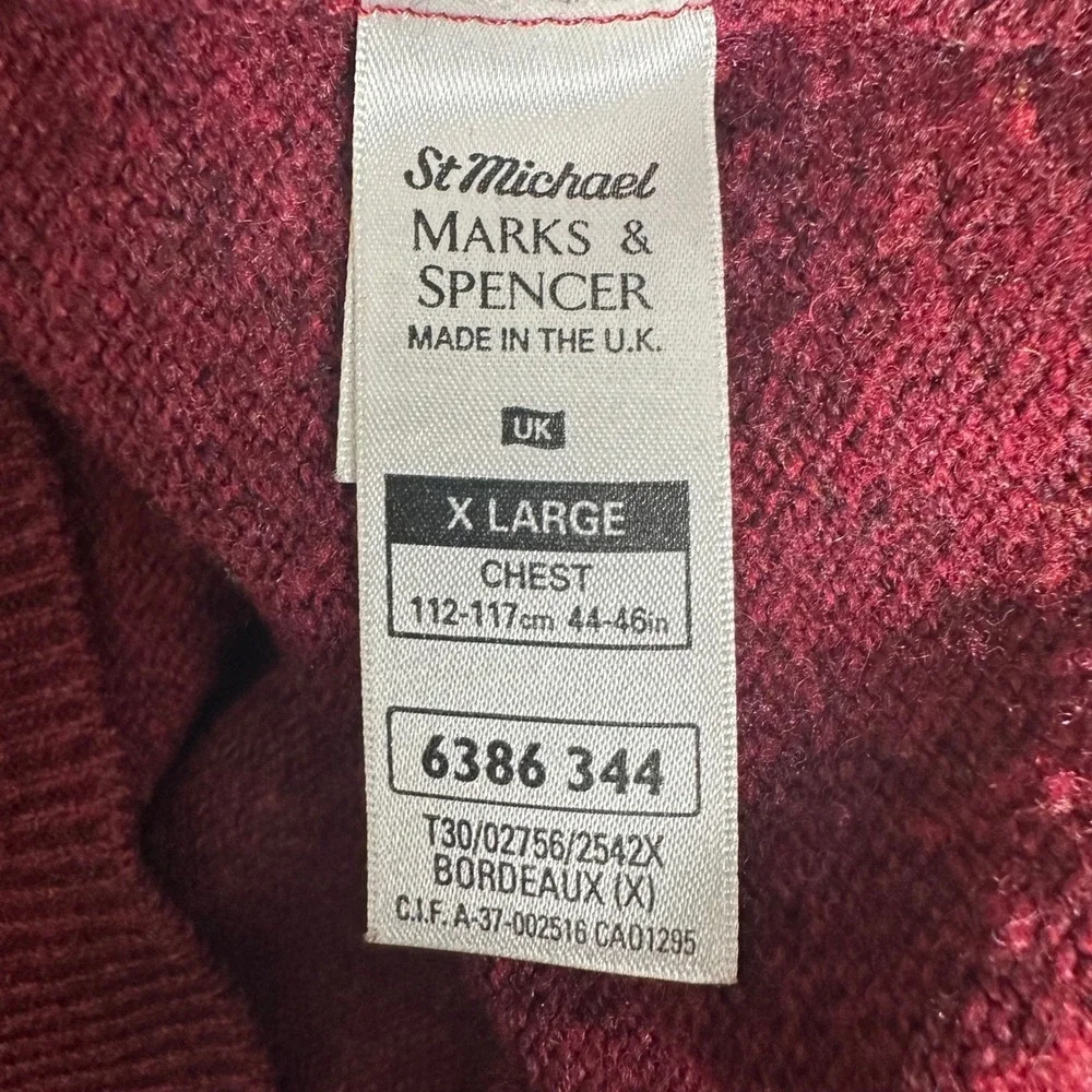 Marks & Spencer St Michael Sweater Mens XL Bordeaux Red Lambswool V-Neck UK Made